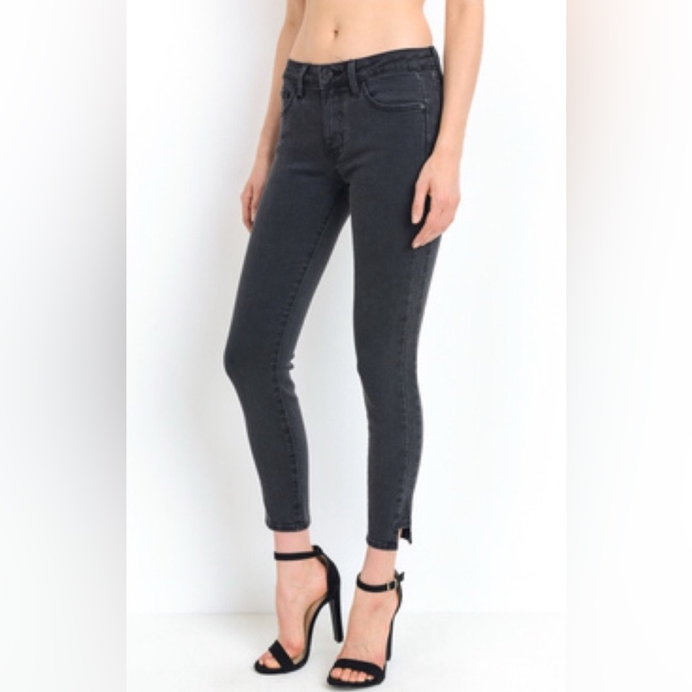NWT JBD Just Black Skinny Jeans Charcoal Mid-Rise Split Hem Cropped